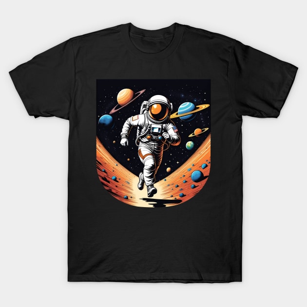 Astronaut Running in Space T-Shirt by ArtfulTat